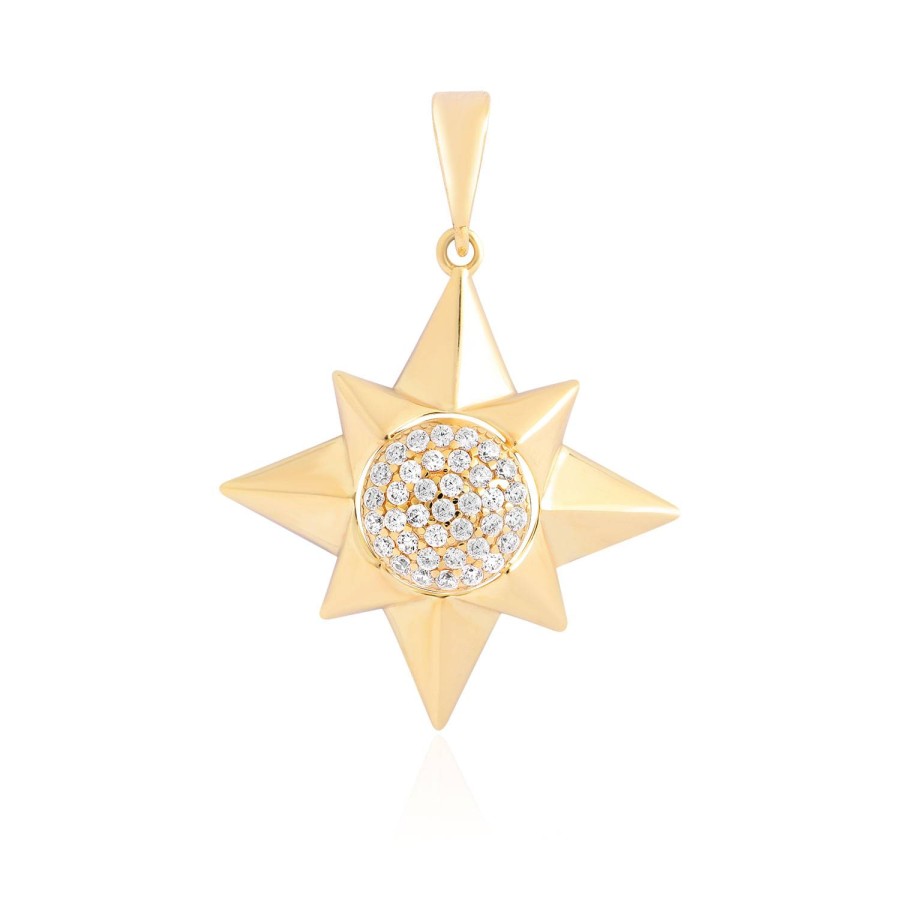 14 Ayar Sarı Altın Kutup Yıldızı Figürlü Taşlı Kolye Ucu