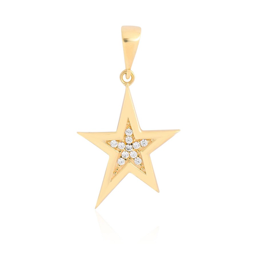 14 Ayar Sarı Altın Yıldız Figürlü Taşlı Kolye Ucu