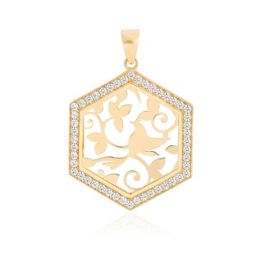 14 Ayar Sarı Altın İnce Taş Detaylı Kolye Ucu