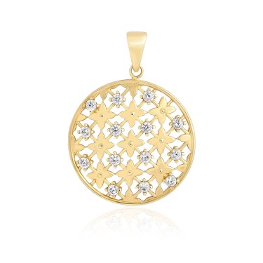 14 Ayar Sarı Altın Çiçek Motifli Taşlı Kolye Ucu