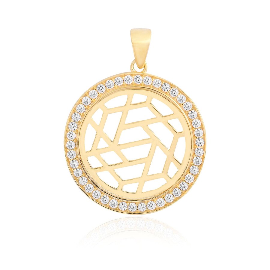 14 Ayar Sarı Altın Modern Tasarım Taşlı Kolye Ucu