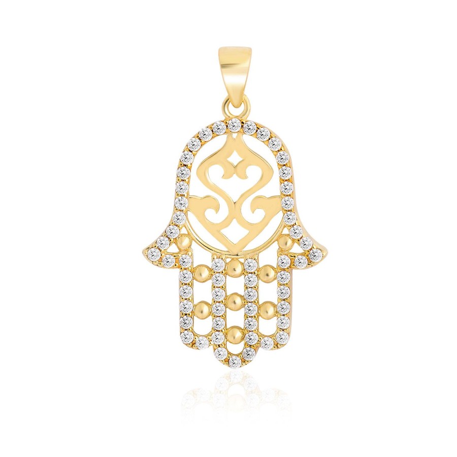 14 Ayar Sarı Altın Fatma Ana Eli Figürlü Taşlı Kolye Ucu