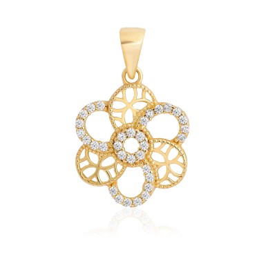 14 Ayar Sarı Altın Çiçek Motifli Taşlı Kolye Ucu