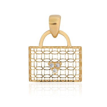 14 Ayar Sarı Altın Çanta Figürlü Taşlı Kolye Ucu