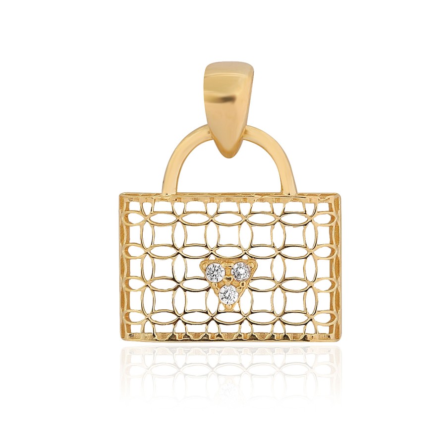 14 Ayar Sarı Altın Çanta Figürlü Taşlı Kolye Ucu