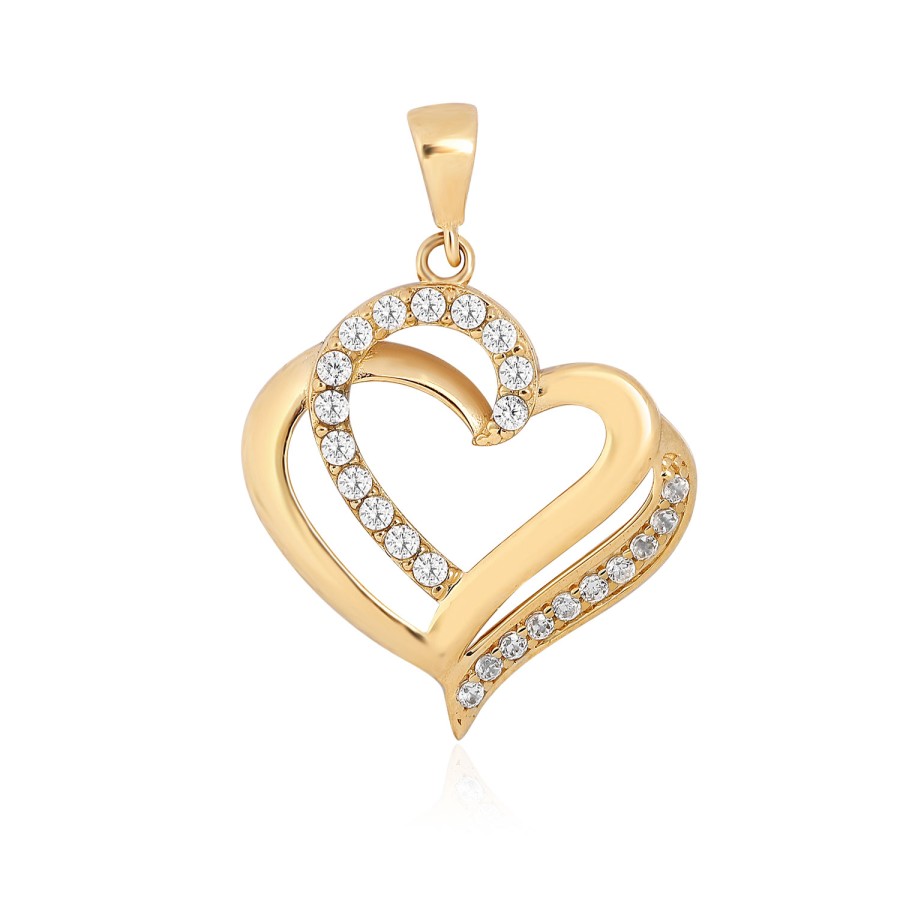 14 Ayar Sarı Altın Kalp Figürlü Taşlı Kolye Ucu