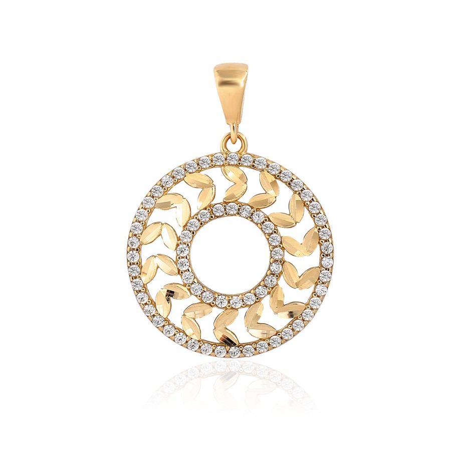 14 Ayar Sarı Altın Yaprak Figürlü Taşlı Kolye Ucu