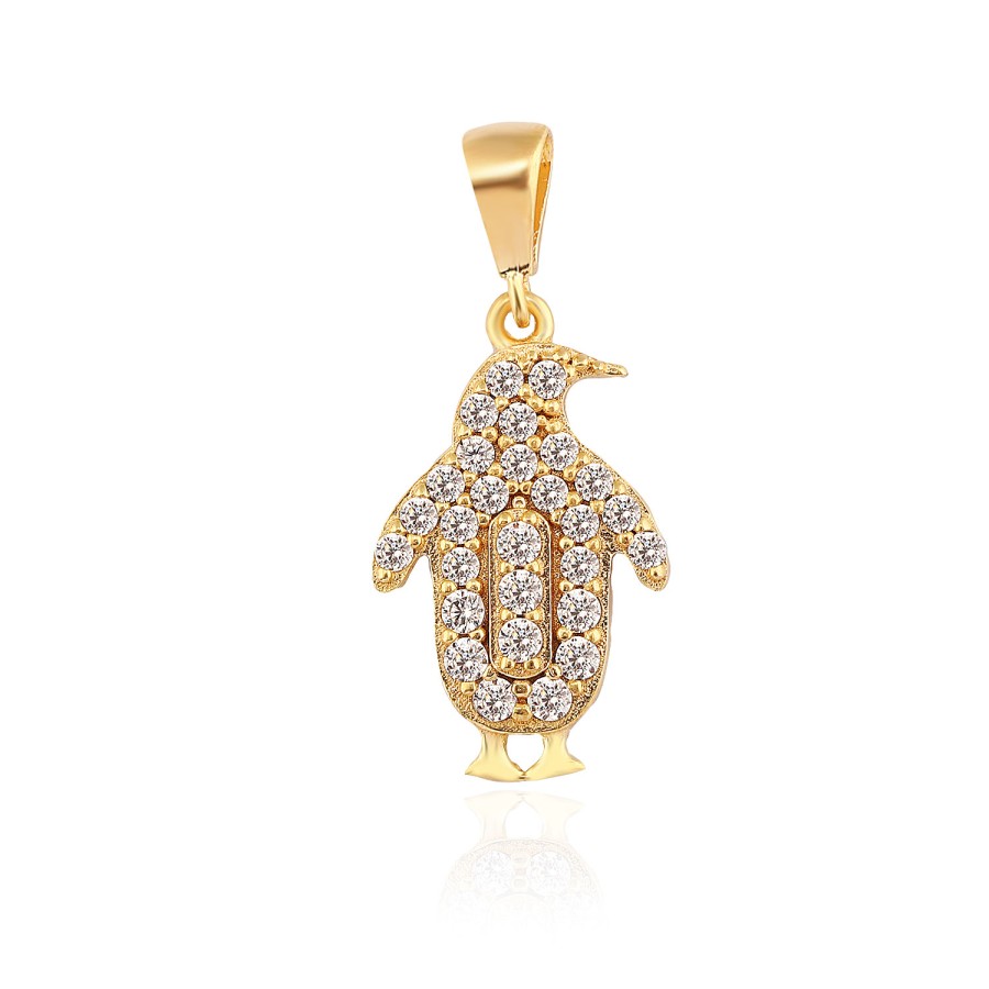 14 Ayar Sarı Altın Penguen Figürlü Taşlı Kolye Ucu