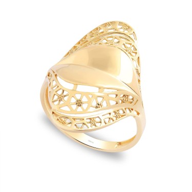 14 Ayar Sarı Altın Modern Tasarım Taşsız Yüzük