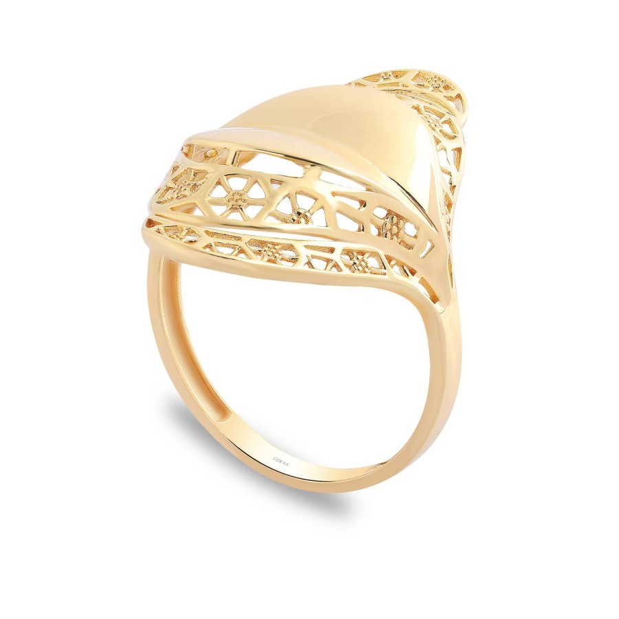 14 Ayar Sarı Altın Modern Tasarım Taşsız Yüzük