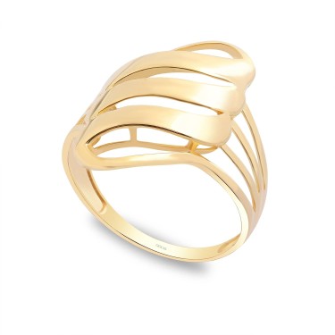 14 Ayar Sarı Altın Modern Tasarım Taşsız Yüzük