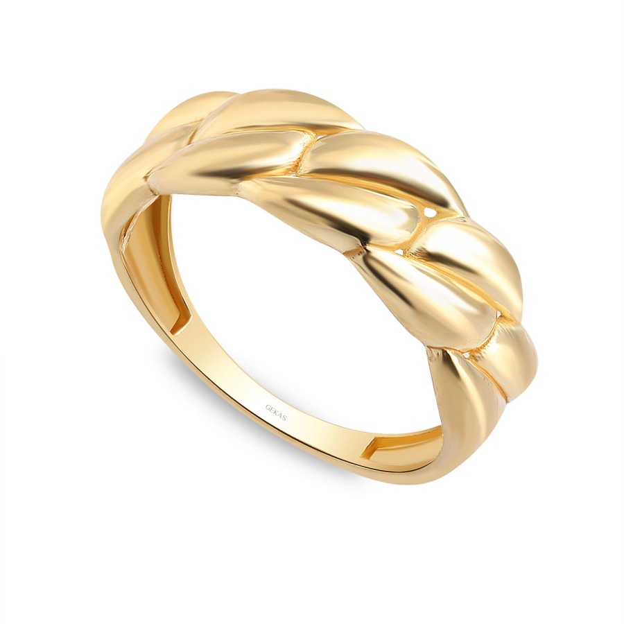 14 Ayar Sarı Altın Burma Detaylı Taşsız Yüzük