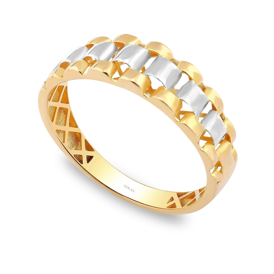 14 Ayar Beyaz Sarı Altın Sade Taşsız Modern Yüzük