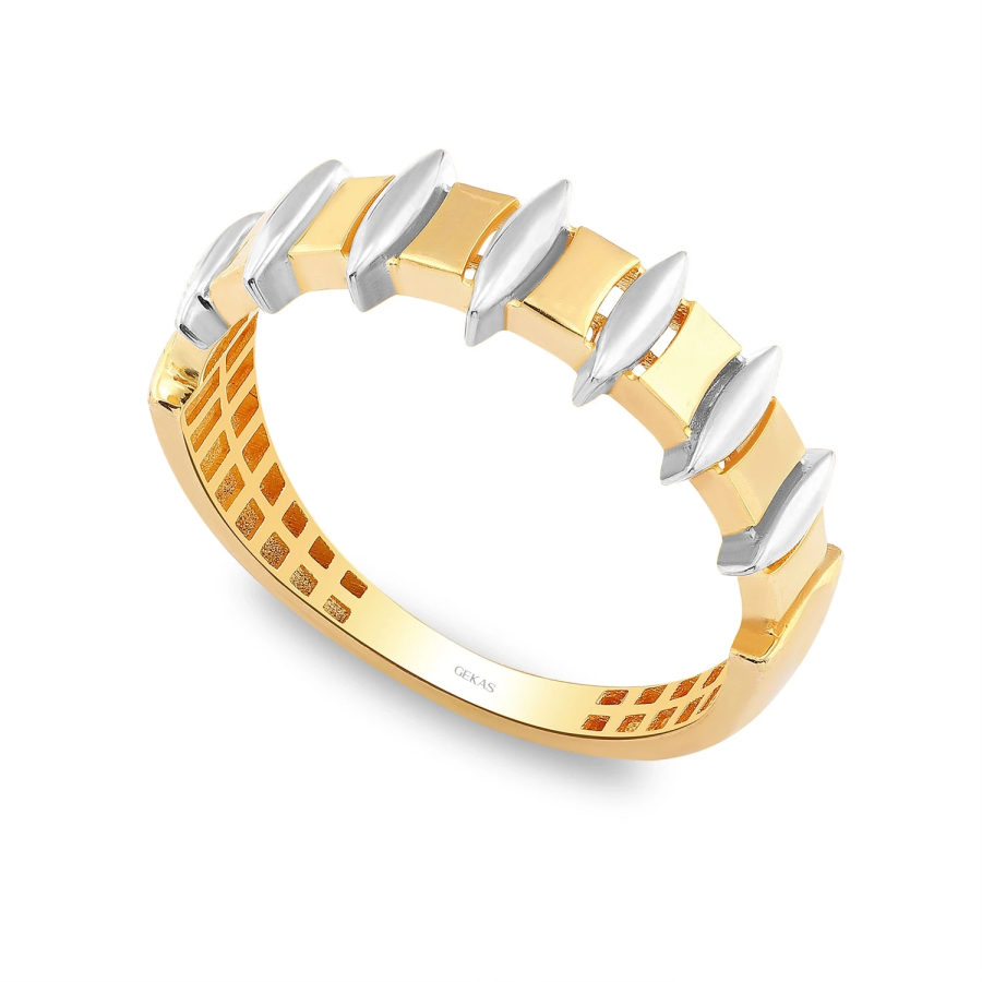 14 Ayar Beyaz Sarı Altın Çivi Model Yüzük