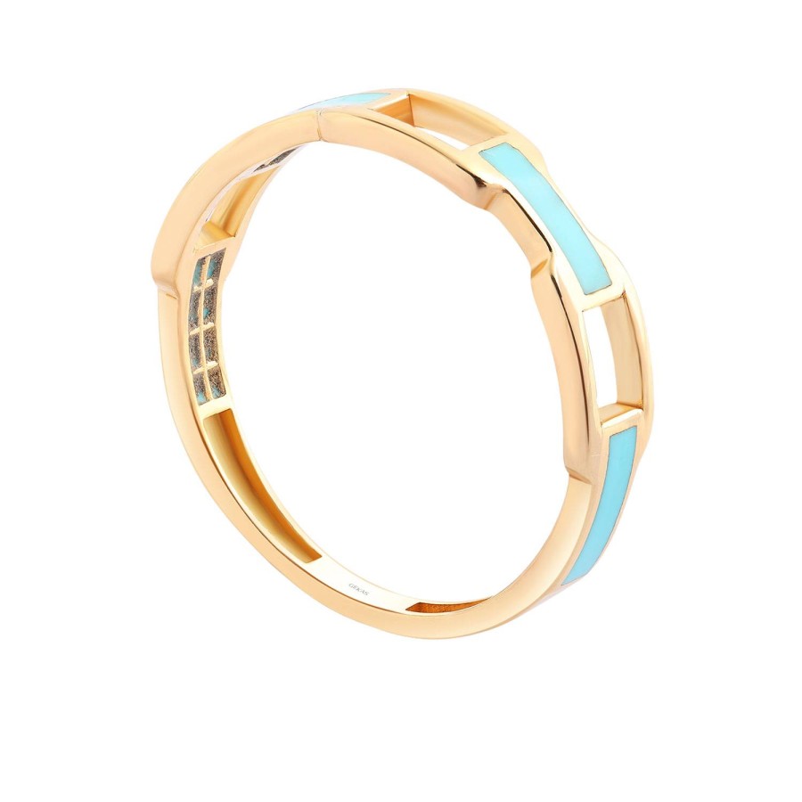 14 Ayar Sarı Altın Zincir Detaylı Mavi Mineli Yüzük