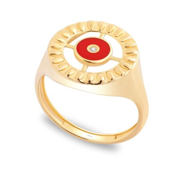 14 Ayar Sarı Altın Kırmızı Mineli Taşlı Yüzük