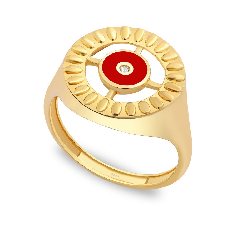 14 Ayar Sarı Altın Kırmızı Mineli Taşlı Yüzük