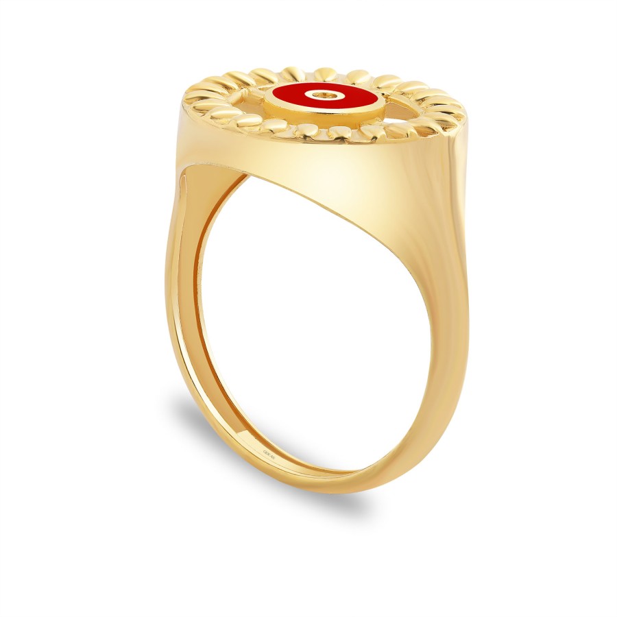 14 Ayar Sarı Altın Kırmızı Mineli Taşlı Yüzük