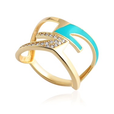 14 Ayar Sarı Altın Mineli Ve Taşlı Tasarım Yüzük