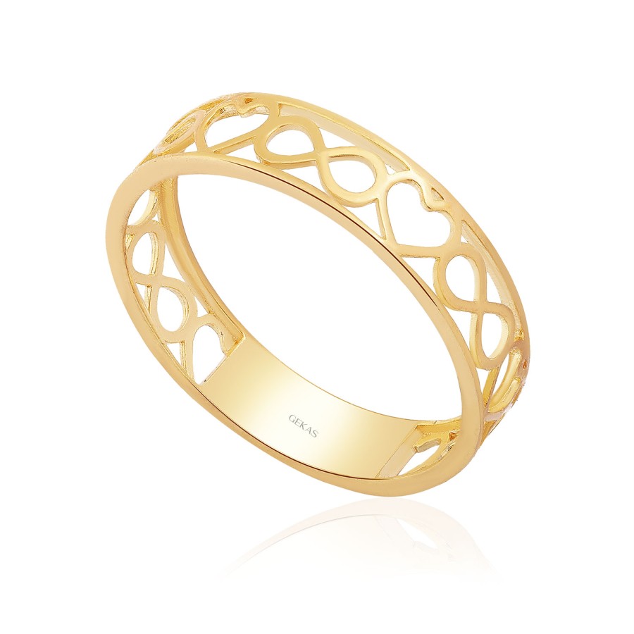 14 Ayar Sarı Altın Kalp Ve Sonsuzluk Figürlü Yüzük