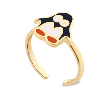 14 Ayar Sarı Altın Penguen Figürlü Mineli Çocuk Yüzük