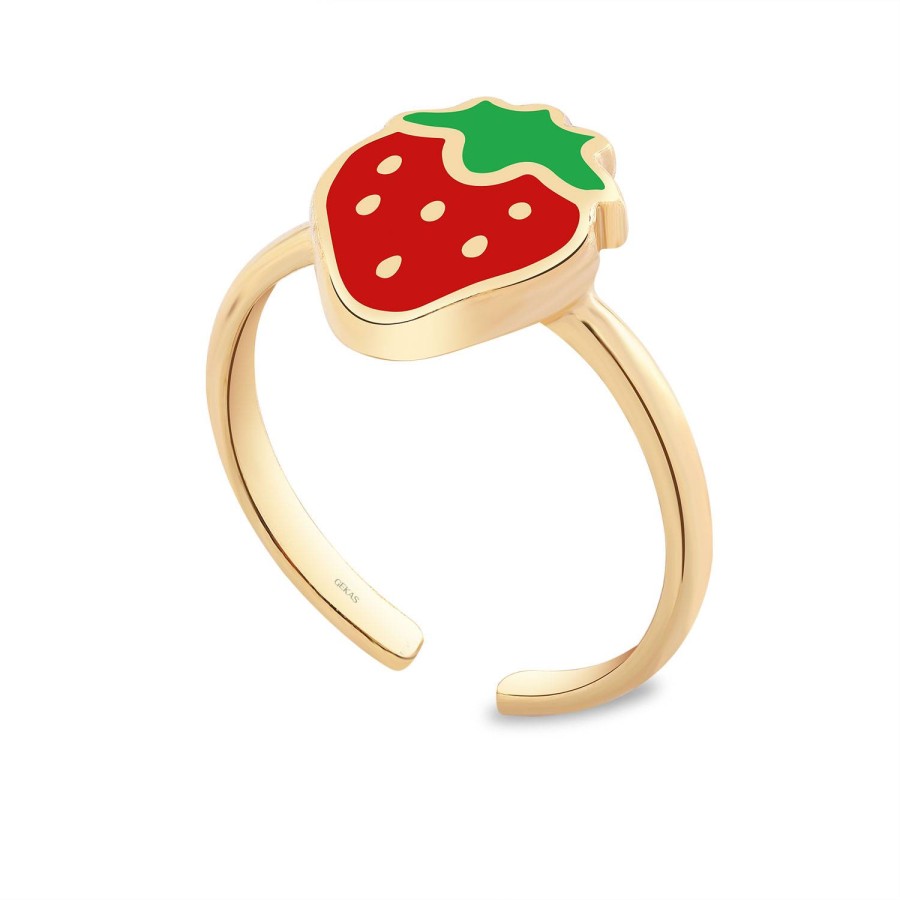 14 Ayar Sarı Altın Çilek Figürlü Mineli Çocuk Yüzük