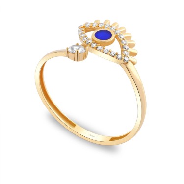 14 Ayar Sarı Altın Göz Figürlü Mineli Taşlı Yüzük