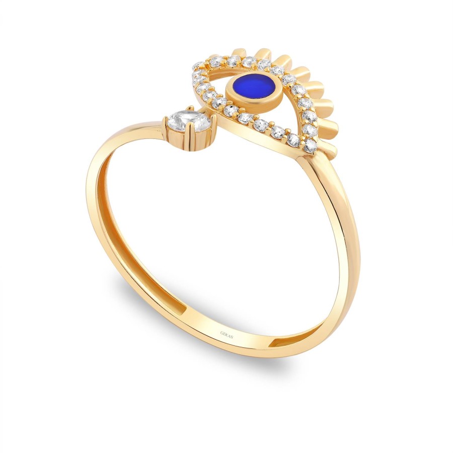 14 Ayar Sarı Altın Göz Figürlü Mineli Taşlı Yüzük