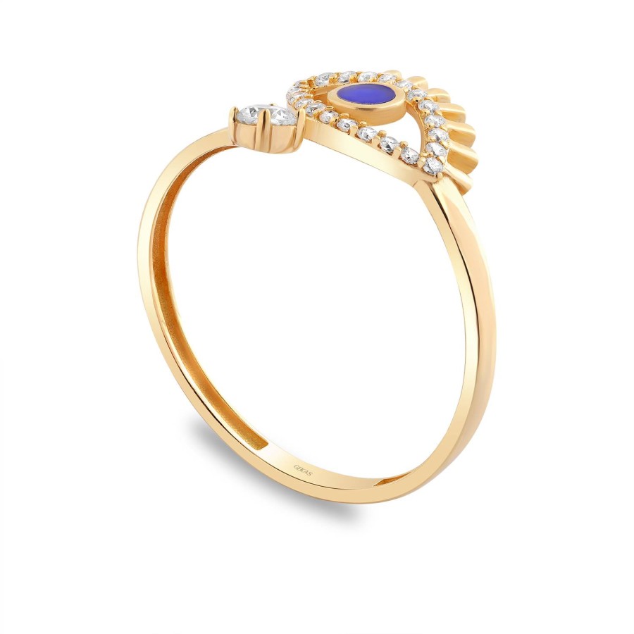 14 Ayar Sarı Altın Göz Figürlü Mineli Taşlı Yüzük