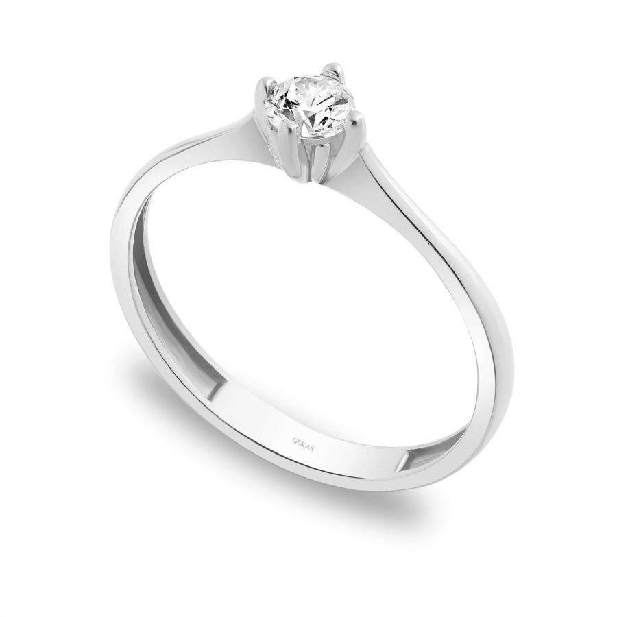 14 Ayar Beyaz Altın Tektaş Yüzük