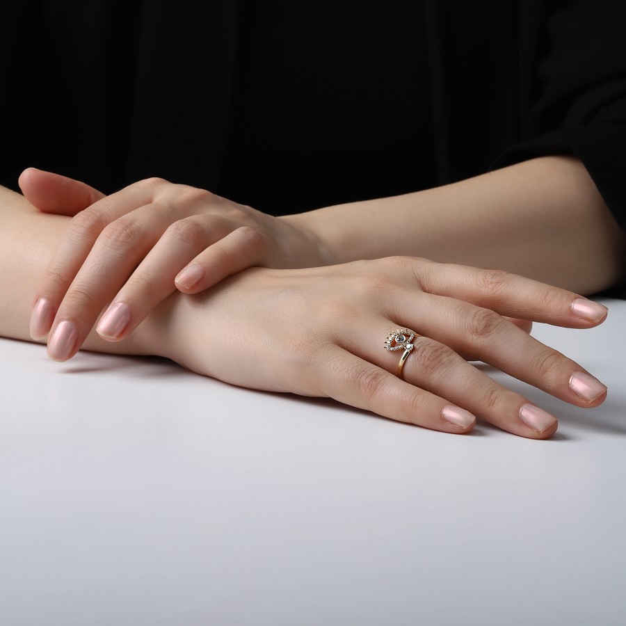 14 Ayar Sarı Altın Göz Figürlü Taşlı Yüzük