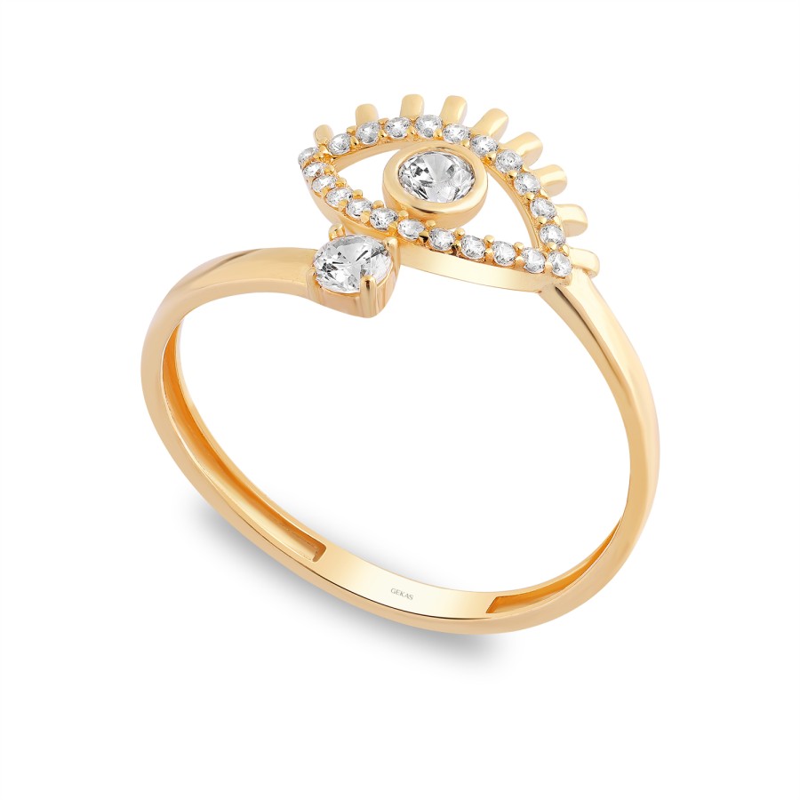 14 Ayar Sarı Altın Göz Figürlü Taşlı Yüzük