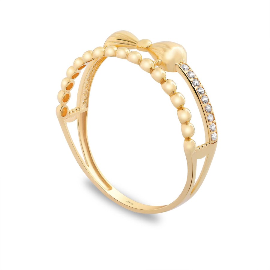 14 Ayar Sarı Altın Papyon Figürlü Taşlı Yüzük