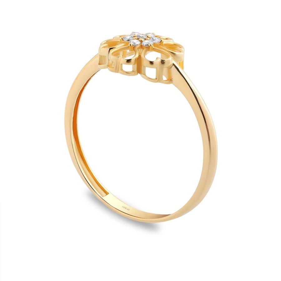 14 Ayar Sarı Altın Çiçek Figürlü Taşlı Yüzük