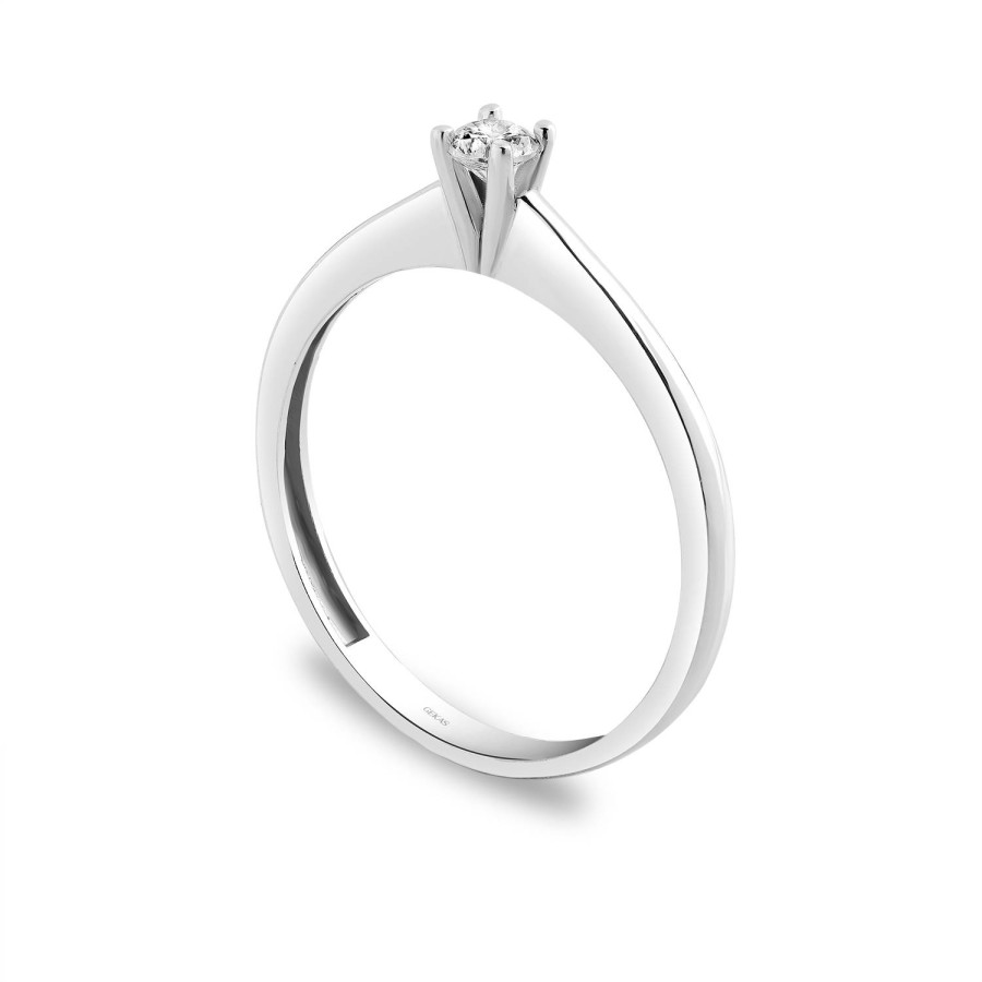 14 Ayar Beyaz Altın Tektaş Yüzük