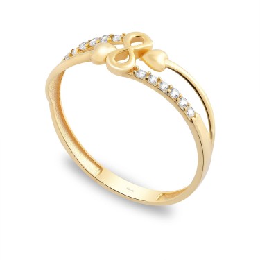 14 Ayar Sarı Altın Sonsuzluk Figürlü Taşlı Yüzük