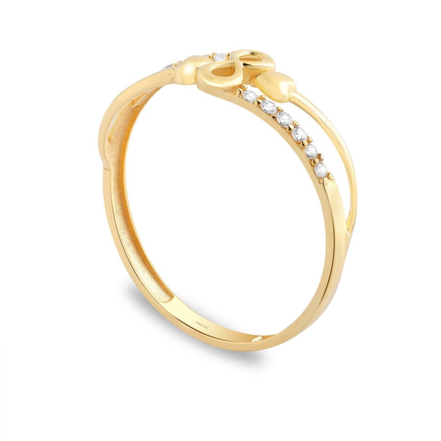 14 Ayar Sarı Altın Sonsuzluk Figürlü Taşlı Yüzük