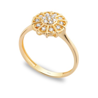 14 Ayar Sarı Altın Taşlı Yüzük