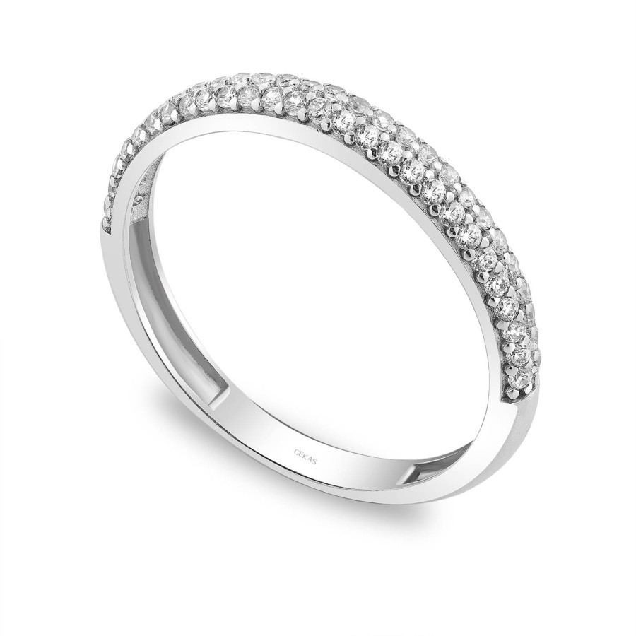 14 Ayar Beyaz Altın Yarımtur Taşlı Yüzük