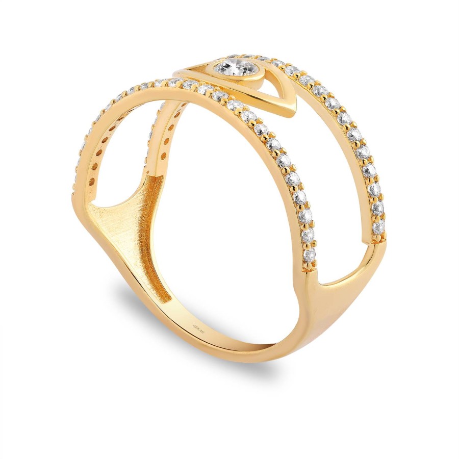 14 Ayar Sarı Altın Göz Figürlü Taşlı Yüzük