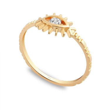 14 Ayar Sarı Altın Göz Figürlü Taşlı Yüzük