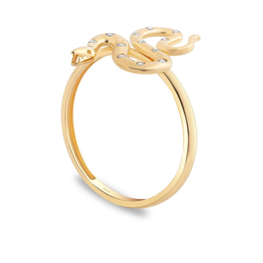 14 Ayar Sarı Altın Yılan Figürlü Taşlı Yüzük