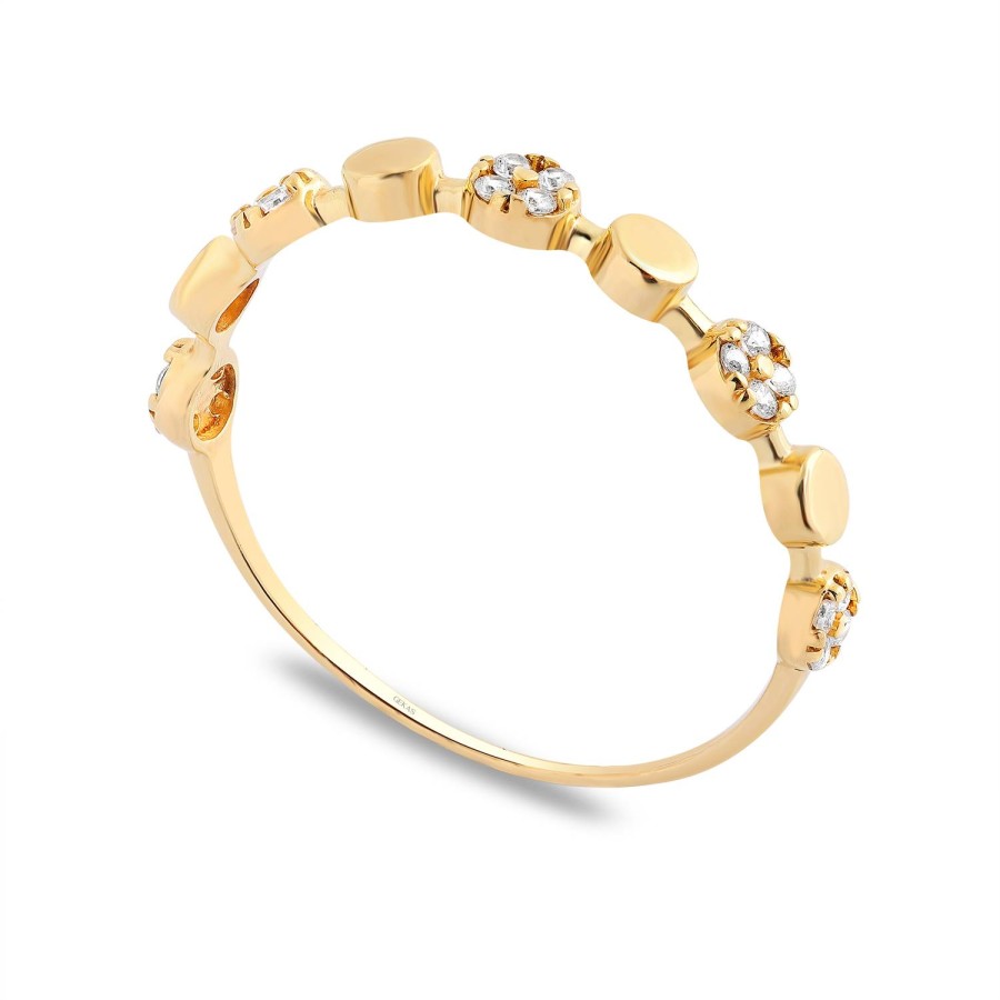 14 Ayar Sarı Altın Yuvarlak Taşlı Yüzük