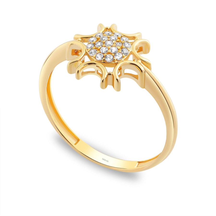 14 Ayar Sarı Altın Modern Tasarım Taşlı Yüzük