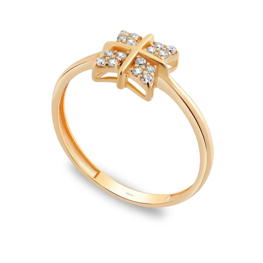 14 Ayar Sarı Altın Parlak Taşlı Yüzük