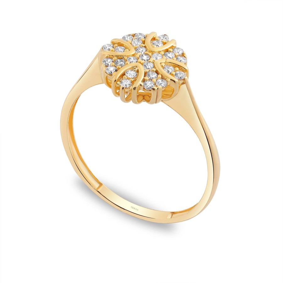 14 Ayar Sarı Altın Yuvarlak Model Taşlı Yüzük