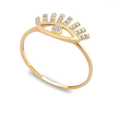 14 Ayar Sarı Altın Göz Figürlü Taşlı Yüzük