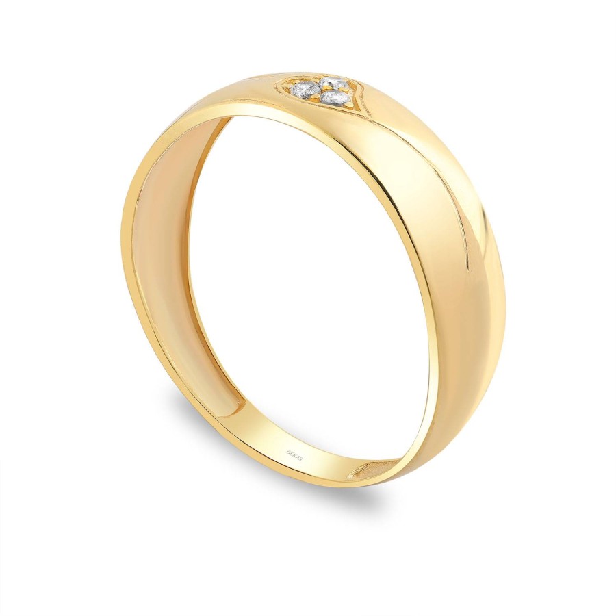 14 Ayar Sarı Altın Kalp Detaylı Taşlı Yüzük