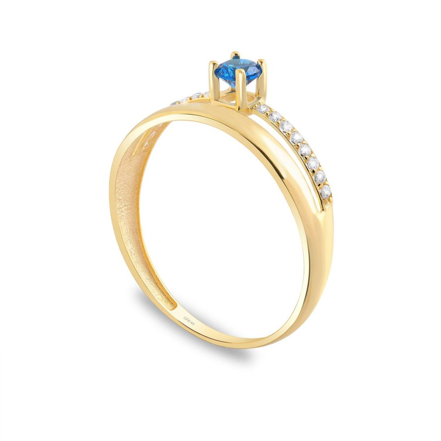 14 Ayar Sarı Altın Mavi Tektaş Yüzük