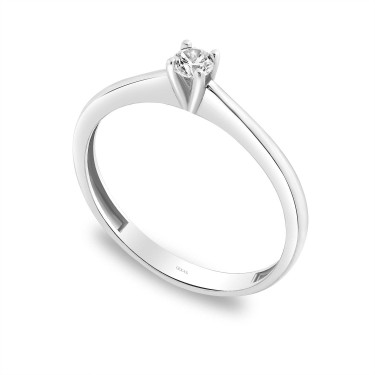 14 Ayar Beyaz Altın Tektaş Yüzük